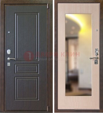 Коричневая стальная дверь с зеркалом МДФ внутри ДЗ-27 в Шатуре