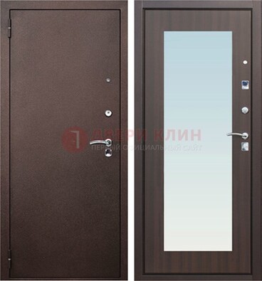 Коричневая входная дверь с зеркалом МДФ внутри ДЗ-40 в Шатуре