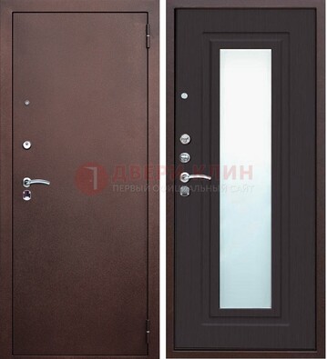 Коричневая металлическая дверь с зеркалом ДЗ-43 в Шатуре