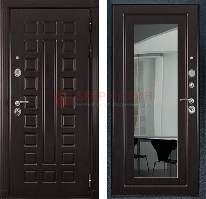 Темная металлическая дверь с зеркалом МДФ внутри ДЗ-4 в Шатуре