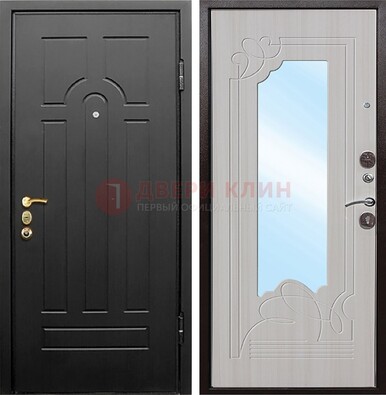 Темная входная дверь с МДФ Беленый дуб и зеркалом ДЗ-58 в Шатуре
