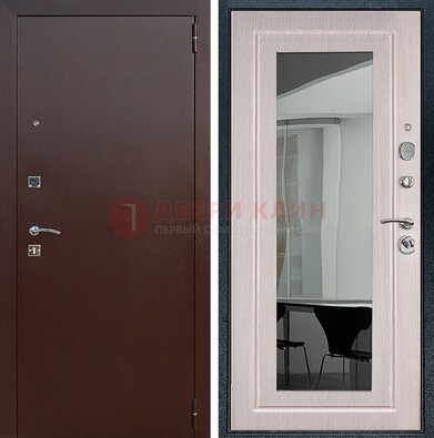 Входная дверь с порошковым напылением Медный антик/Белый дуб с зеркалом ДЗ-63 в Шатуре