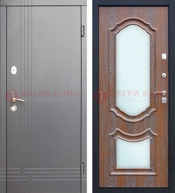 Серая входная дверь со светлой МДФ и зеркалами внутри ДЗ-77 в Шатуре