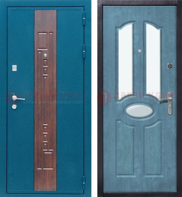 Голубая металлическая дверь МДФ с тремя зеркальными вставками ДЗ-78 в Шатуре