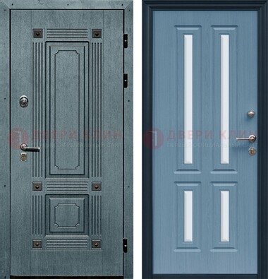 Голубая филенчатая дверь с МДФ и зеркальными вставками внутри ДЗ-80 в Волоколамске