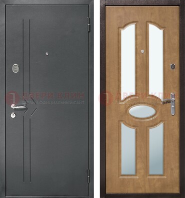 Железная серая дверь с порошковым напылением и МДФ с зеркалом ДЗ-90 в Шатуре
