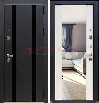 Черная входная дверь с зеркалом МДФ внутри ДЗ-9 в Шатуре