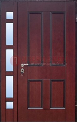 Красная входная полуторная дверь со стеклом ПЛ-10 в Шатуре