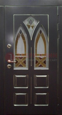 Чёрная железная дверь с МДФ и витражом ВЖ-27 в Шатуре